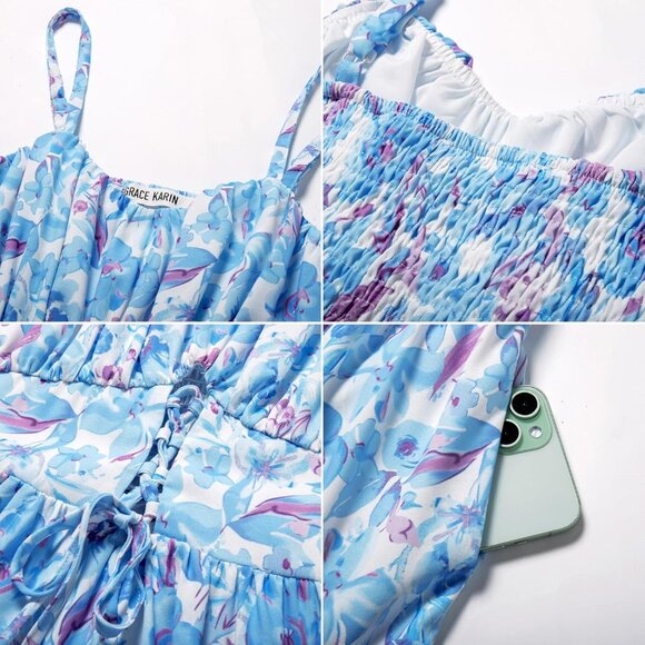 Women's Summer Floral Maxi Dress Casual Boho Sundress with Pockets - Picture 7 of 7